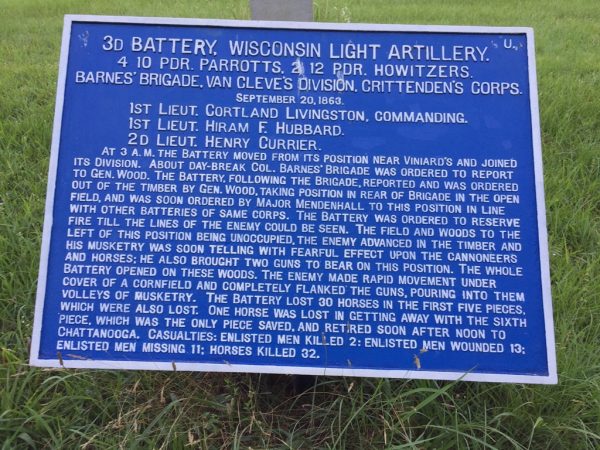 3D BATTERY, WISCONSIN LIGHT ARTILLERY WAR MEMORIAL PLAQUE