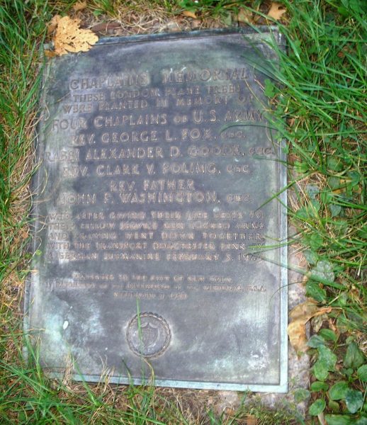 FOUR CHAPLAINS MEMORIAL TREES PLAQUE