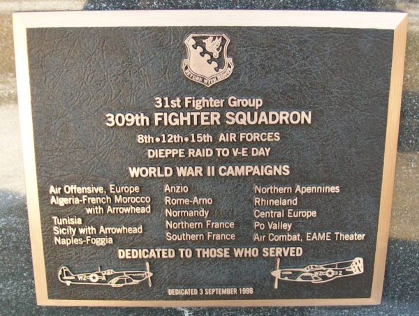 309TH FIGHTER SQUADRON WARE MEMORIAL PLAQUE