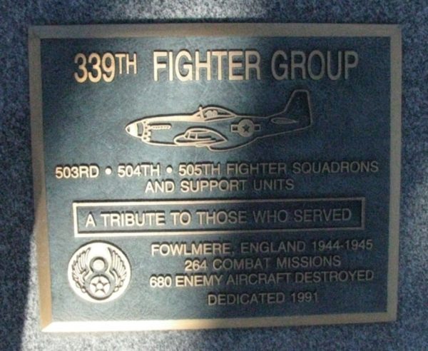 339TH FIGHTER GROUP WAR MEMORIAL PLAQUE