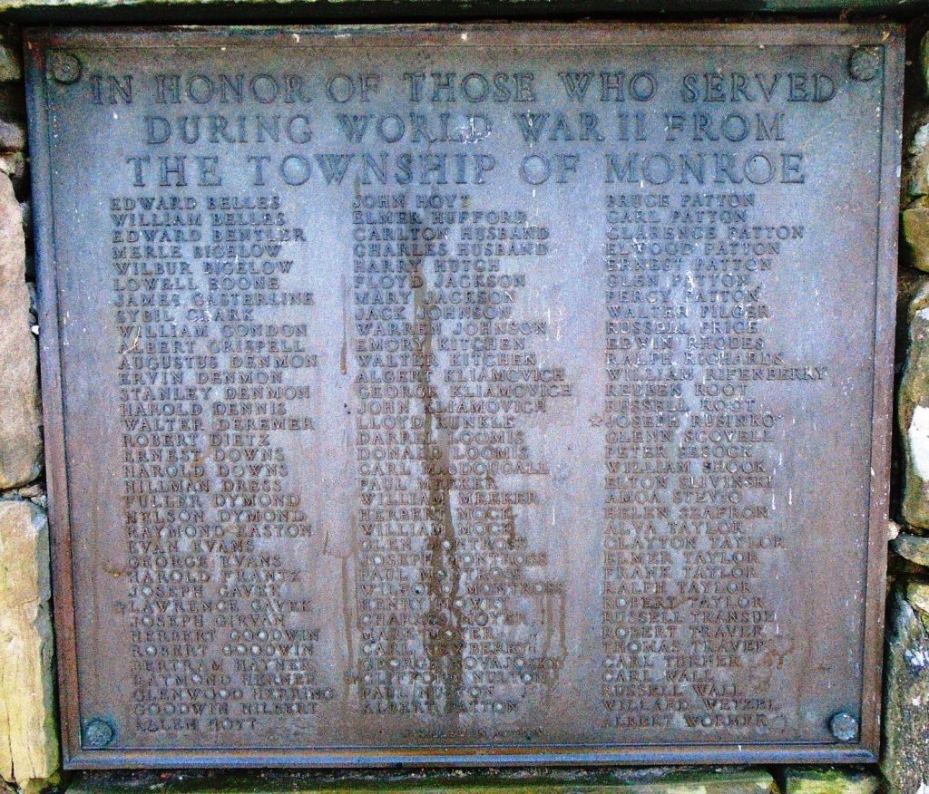 TOWNSHIP OF MONROE WORLD WAR II MEMORIAL PLAQUE