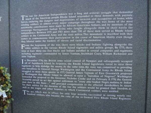 THE 1ST RHODE ISLAND REGIMENT MEMORIAL PANEL A