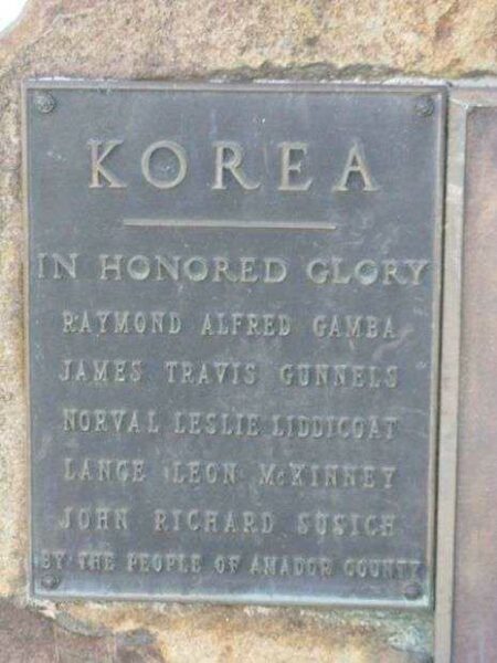AMADOR COUNTY WAR MEMORIAL KOREAN WAR PLAQUE