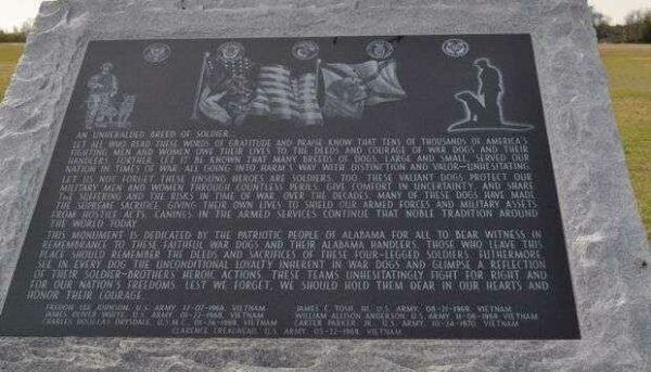 THE ALABAMA WAR DOGS MEMORIAL PLAQUE A