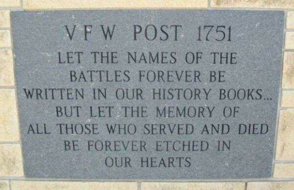 VFW POST 1751 WAR VETERANS MEMORIAL PLAQUE