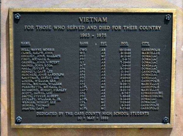 CASS COUNTY VETERANS MEMORIAL FLAGPOLE PLAQUE F