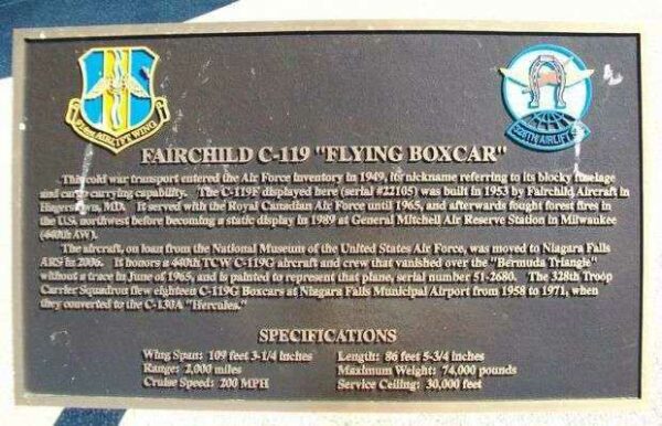 FAIRCHILD C-119 “FLYING BOX CAR” MEMORIAL AIRCRAFT PLAQUE