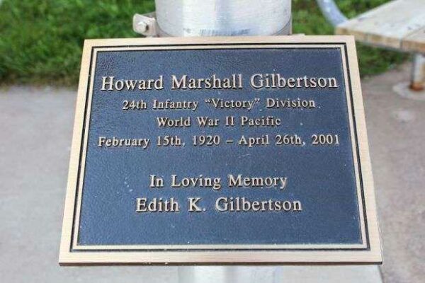 HOWARD MARSHALL GILBERTSON WAR MEMORIAL FLAGPOLE PLAQUE
