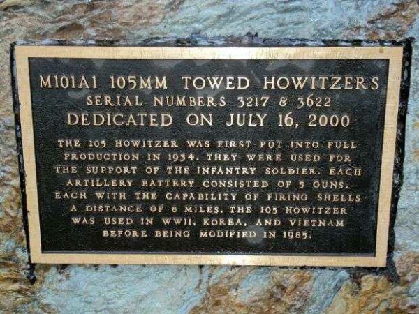 M101A1 105MM TOWED HOWITZER MEMORIAL CANNON PLAQUE