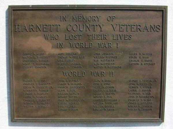 HARNETT COUNTY VETERANS MEMORIAL PLAQUE A