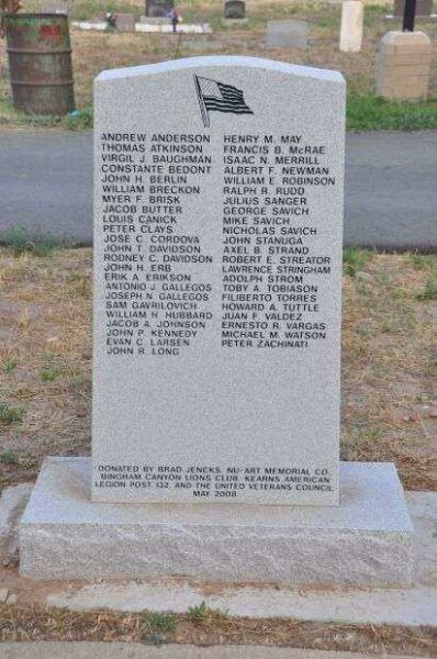 BINGHAM CITY CEMETERY VETERANS MEMORIAL BACK