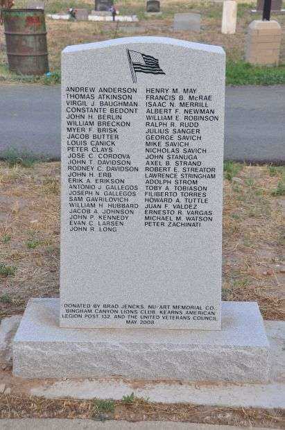 BINGHAM CITY CEMETERY VETERANS MEMORIAL BACK