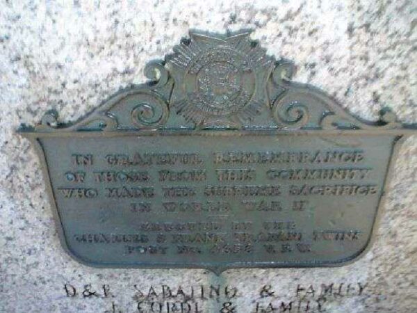 V.F.W. POST 4658 WORLD WAR II MEMORIAL PLAQUE