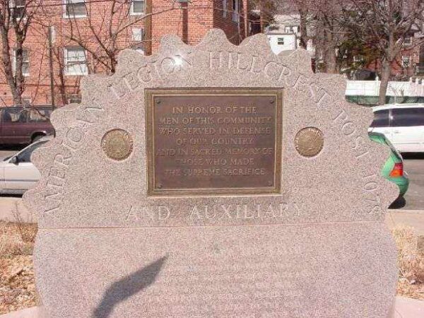 AMERICAN LEGION HILLCREST POST 1078 WAR MEMORIAL PLAQUE