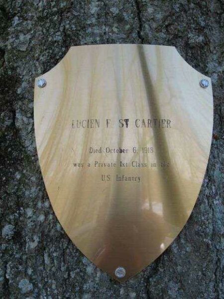 P.F.C. LUCIEN F. ST CARTIER MEMORIAL TREE PLAQUE