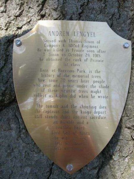 P.F.C. ANDREW LENGYEL MEMORIAL TREE PLAQUE