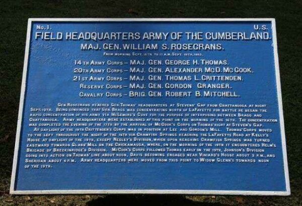 FIELD HEADQUARTERS ARMY OF THE CUMBERLAND WAR MEMORIAL PLAQUE