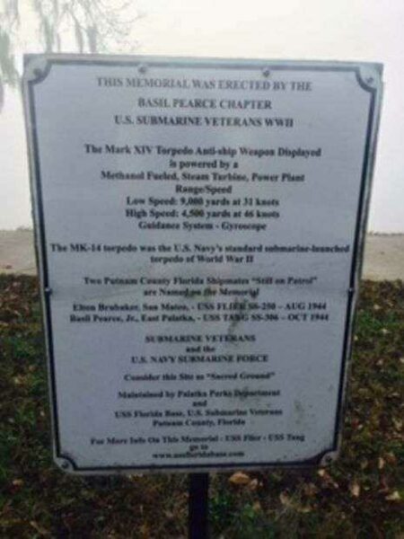 BASIL C. PEARCE, JR. USS TANG MEMORIAL MARKER