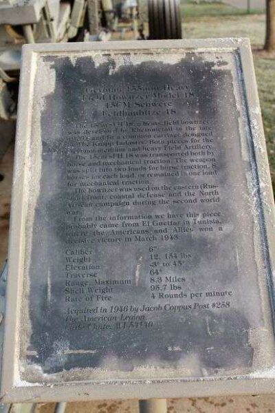 CAPTURED GERMAN 155MM HEAVY FIELD HOWITZER MEMORIAL PLAQU