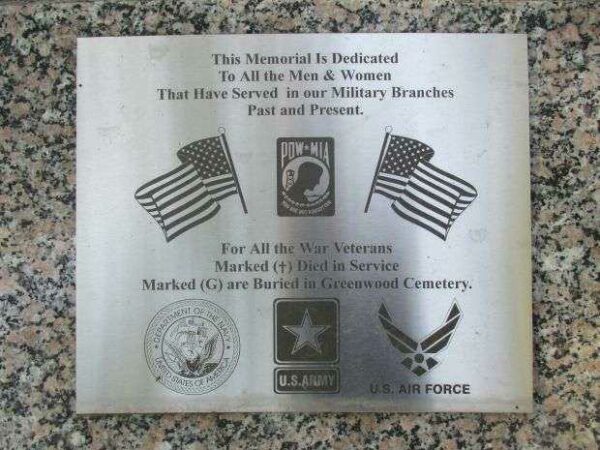 WILSON WAR VETERANS MEMORIAL PLAQUE