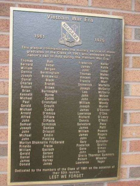 FOR GOD AND COUNTRY NIAGARA UNIVERSITY VETERANS’ MEMORIAL PLAQUE E