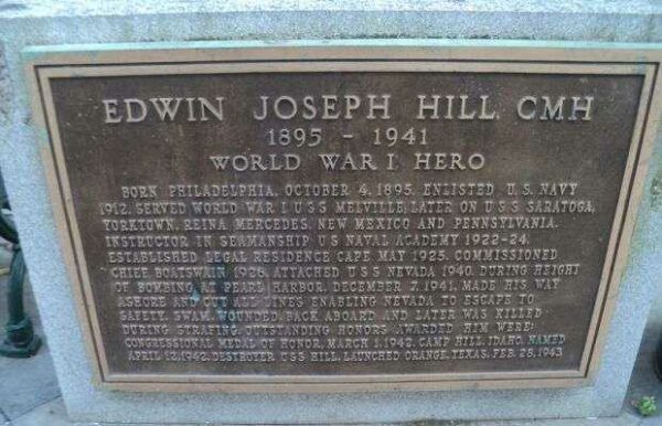 EDWIN JOSEPH HILL, CMH WAR MEMORIAL PLAQUE
