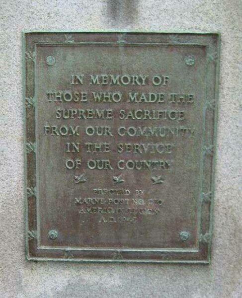 MARNE POST 370 WAR VETERANS MEMORIAL PLAQUE