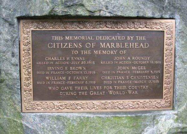 MARBLEHEAD WORLD WAR I VETERANS MEMORIAL PLAQUE