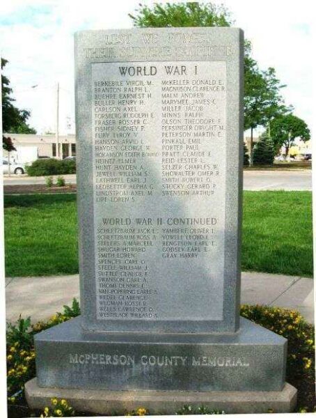 MCPHERSON COUNTY WAR MEMORIAL SIDE A