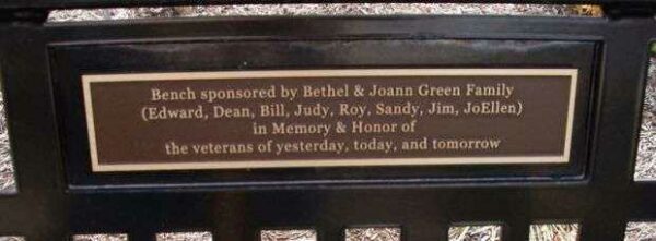TIPTON COUNTY WORLD WAR I AND II MEMORIAL BENCH C
