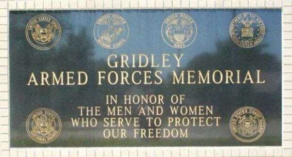 GRIDLEY ARMED FORCES MEMORIAL PLAQUE