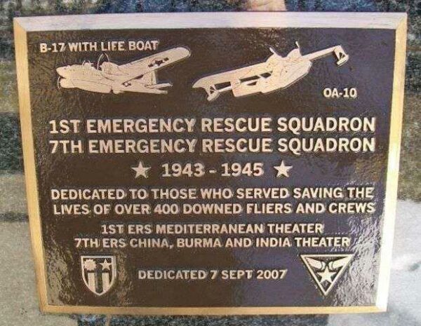 1ST AND 7TH EMERGENCY RESCUE SQUADRON WAR MEMORIAL PLAQUE