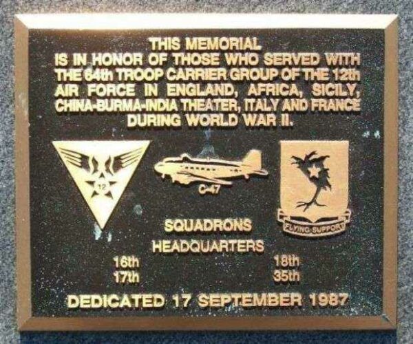 64TH TROOP CARRIER GROUP WAR MEMORIAL PLAQUE