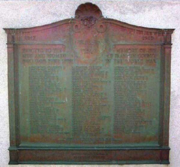 FRANKLIN COUNTY WORLD WAR MEMORIAL PLAQUE A