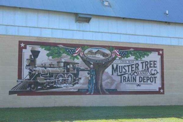 CIVIL WAR MUSTER TREE AND TRAIN DEPOT MURAL