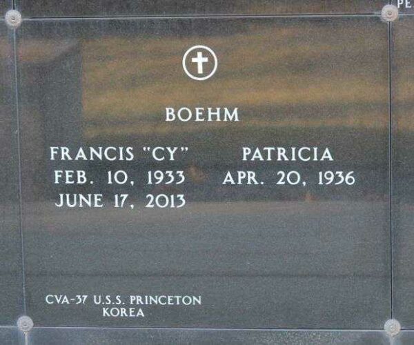 FRANCIS “CY” BOEHIM WAR MEMORIAL PLAQUE