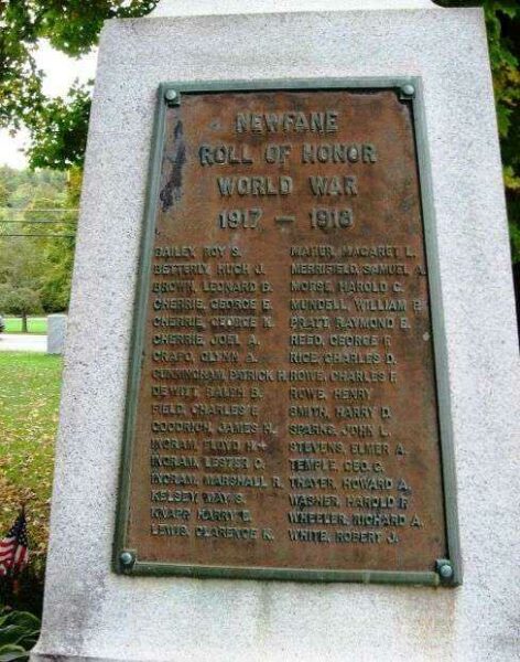 NEWFANE CIVIL WAR AND WORLD WAR I MEMORIAL PLAQUE D