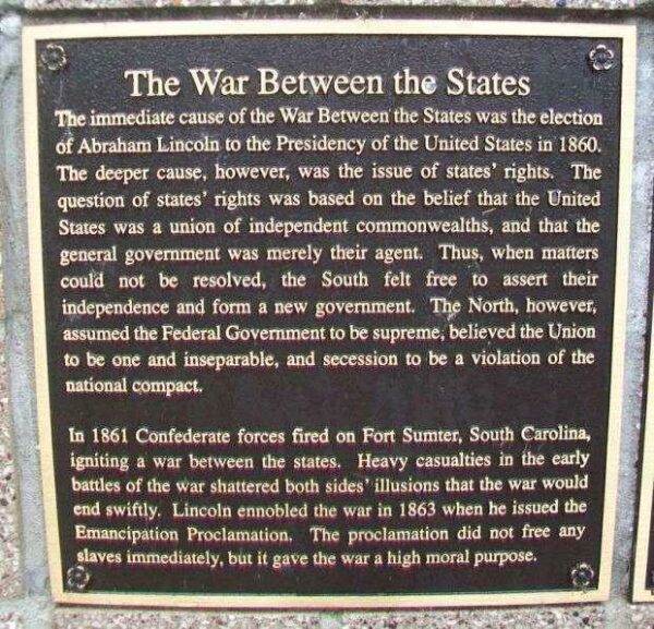 THE WAR BETWEEN THE STATES MEMORIAL PLAQUE A