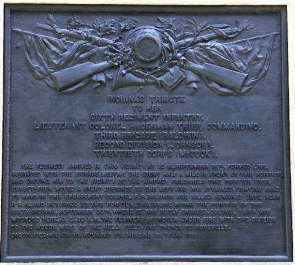 6TH INDIANA INFANTRY WAR MEMORIAL PLAQUE BACK