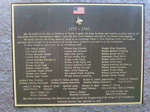 SIMSBURY REVOLUTIONARY WAR MEMORIAL PLAQUE