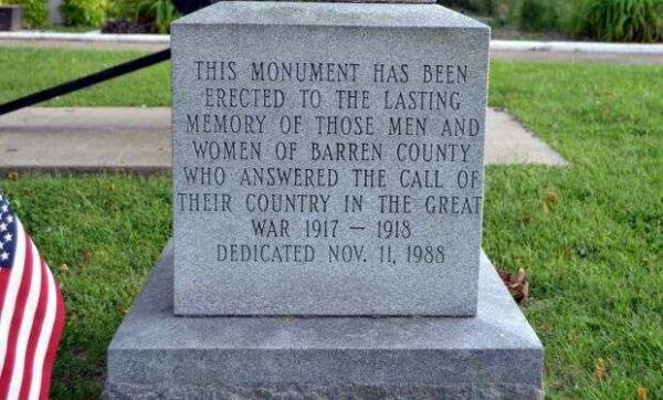 BARREN COUNTY GREAT WAR MONUMENT DEDICATION STONE