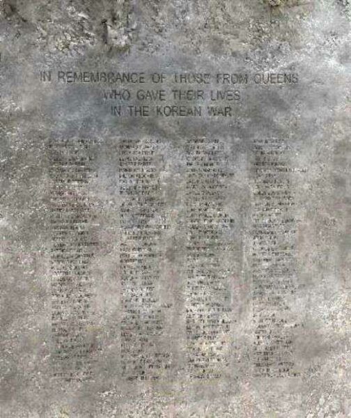 FLUSHING KOREAN WAR MEMORIAL DEDICATION STONE