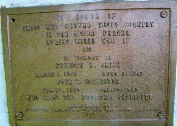 CHESTER MCCREY POST 258 AMERICAN LEGION WORLD WAR II MEMORIAL PLAQUE
