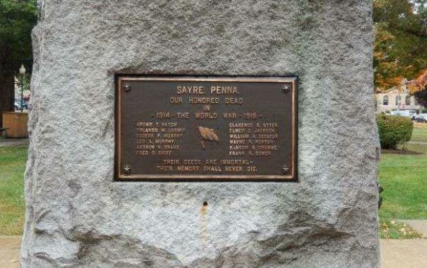SAYRE & SOUTH WAVERLY WAR MEMORIAL PLAQUE A
