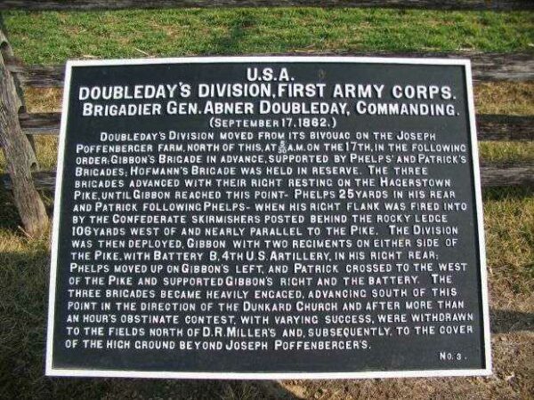 DOUBLEDAY’S DIVISION, FIRST ARMY CORPS WAR MEMORIAL PLAQUE