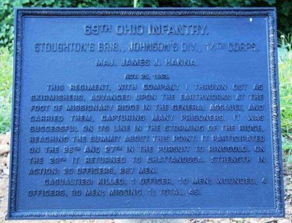 69TH OHIO INFANTRY STOUGHTON’S BRIGADE MEMORIAL PLAQUE