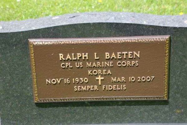 RALPH L BAETEN MEMORIAL CEMETERY STONE