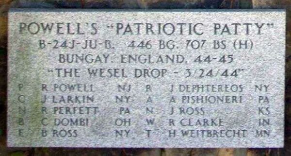 POWELL’S “PATRIOTIC PATTY” B-24 WAR MEMORIAL PLAQUE