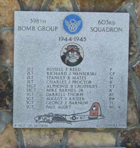 2LT. RUSSELL REED & CREW B-17 WAR MEMORIAL PLAQUE