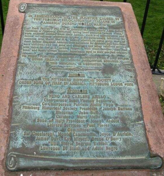 FEDERAL RELOCATION OF ITALIANS IN AMERICA DURING WWII MEMORIAL PLAQUE
